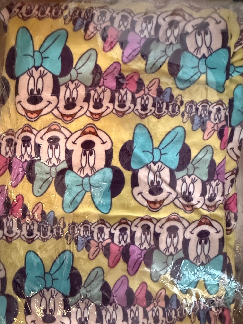 LuLaRoe Yellow Minnie Mouse Print Leggings with Teal Bows - Picture 3 of 5